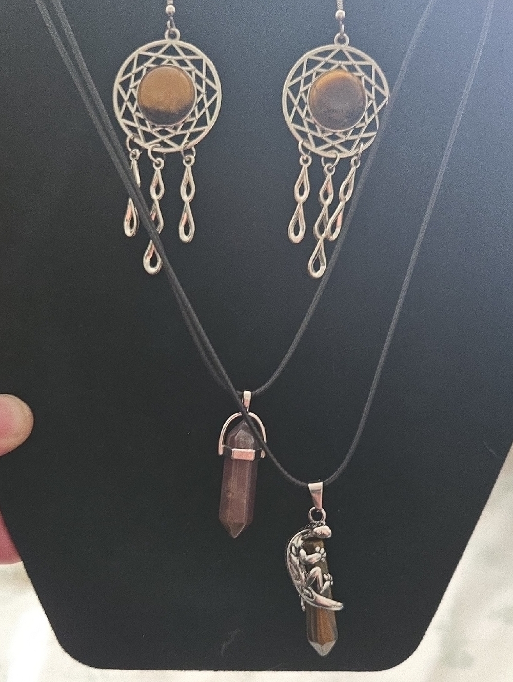 Agate And Tiger Eye Pendent And Earings